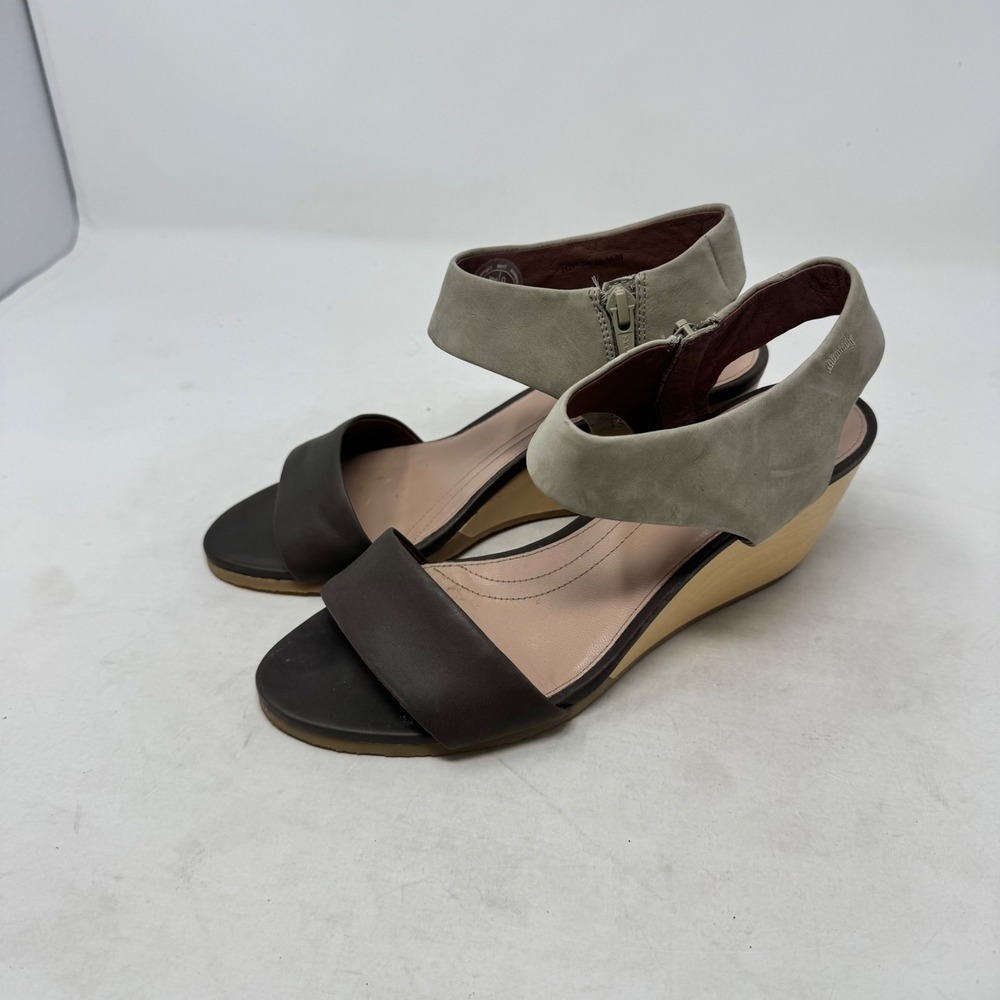 Camper Micro Wedge Sandals Green Grey 37 Leather Wood Ankle Zip 21247-006
